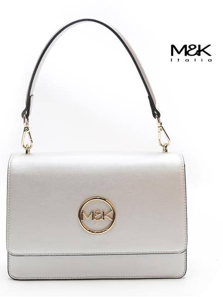 SCHMALE MITTELGROSSE TASCHE AUS WEISSEM KUNSTLEDER für den Großhandel von M&K italia