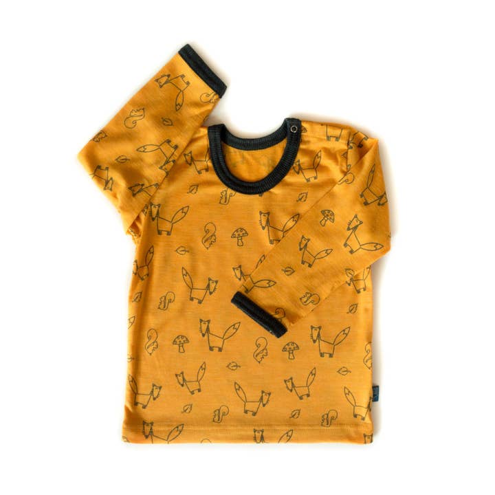Glückskind - Vendita all'ingrosso Maglietta - Bambini - Camicia in volpe giallo sole, lana merino e seta (organica/GOTS)