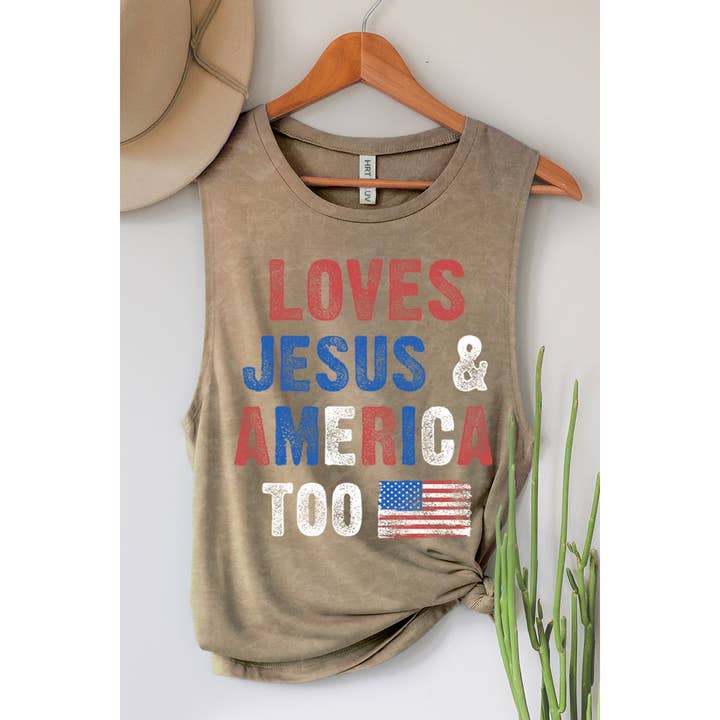 DÉBARDEUR GRAPHIQUE MINÉRAL LOVE JESUS N AMERICA TOO pour la vente par HRTandLUV