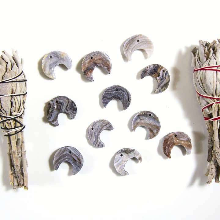 Crystal Raw Chalcedony Moon Crescent - Drilled -(RK10B23) for wholesale by Rock Paradise