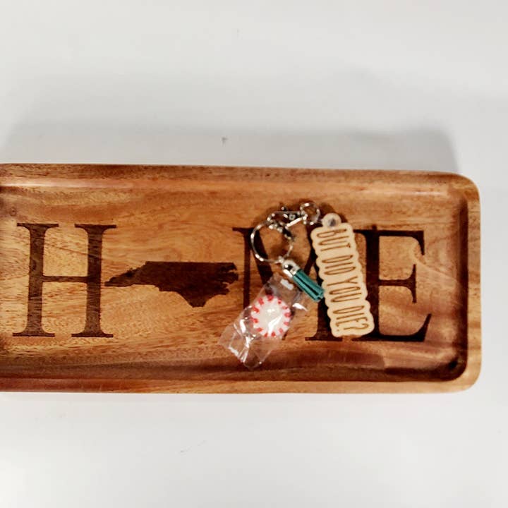Engraved "Home" wooden Trinket Tray w/your state as the "O" for wholesale by Cul de Sac Critters