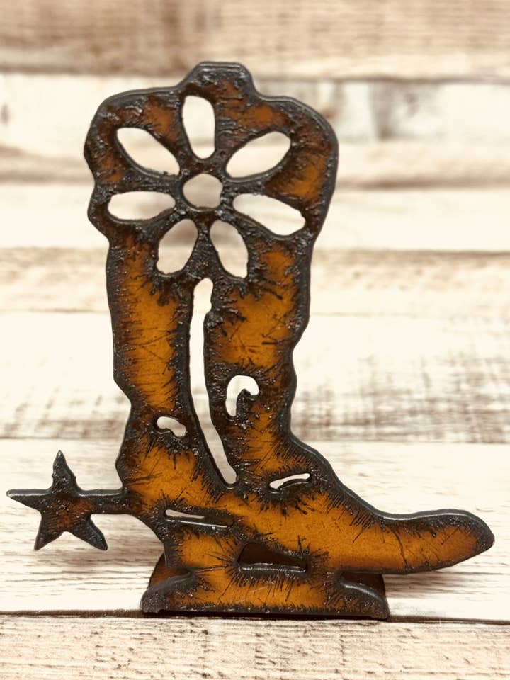 Boot Garden Friend Rustic Metal Western Figurine for wholesale by Universal Ironworks USA
