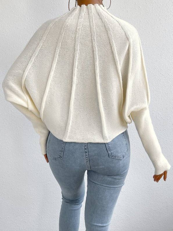 Rosa Clothing - Wholesale Knit Sweater - Women's - Wide Ribbed Mock neck Batwing Sleeve knit sweater3