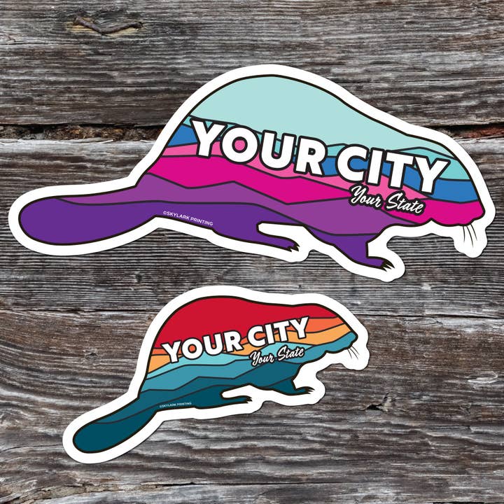Custom Beaver Souvenir Sticker with Your Text for wholesale by Skylark Printing