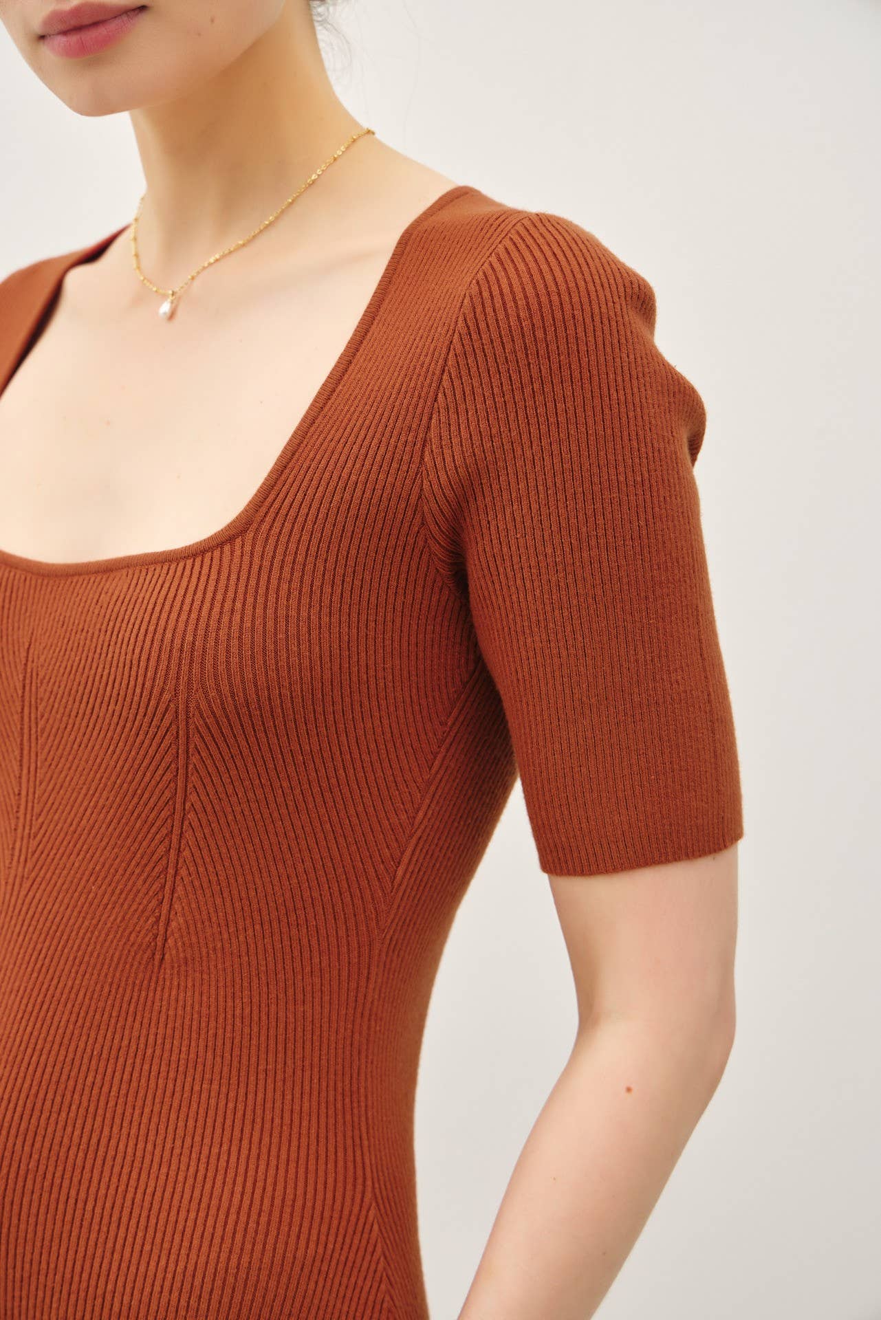 Be Cool - Wholesale Dress - Women's - SQUARE NECK HALF SLEEVE BODY CON SWEATER DRESS13