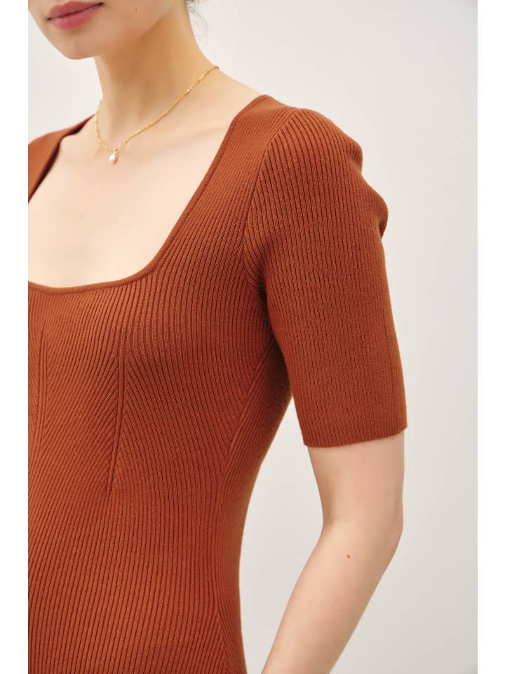 Be Cool - Wholesale Dress - Women's - SQUARE NECK HALF SLEEVE BODY CON SWEATER DRESS13