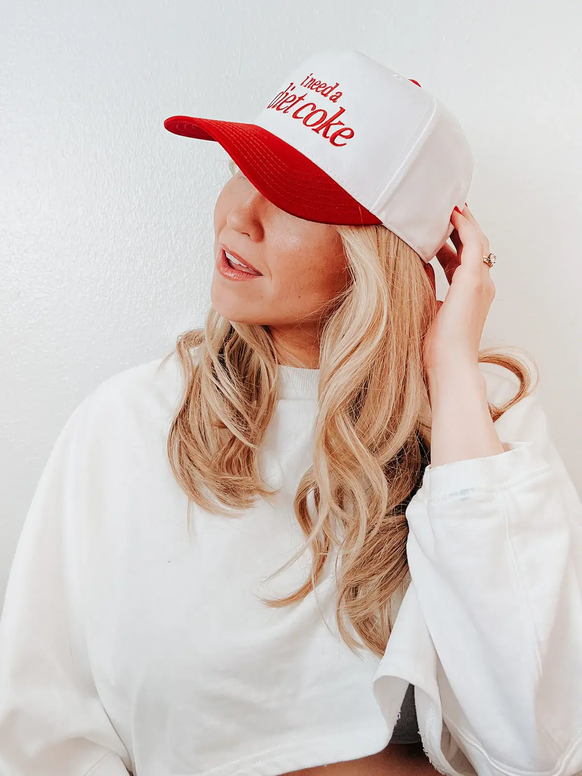 Maddon and Co - Wholesale Trucker Hat - Women's - I Need a Diet Coke Embroidered Trucker Hat - Red and White2