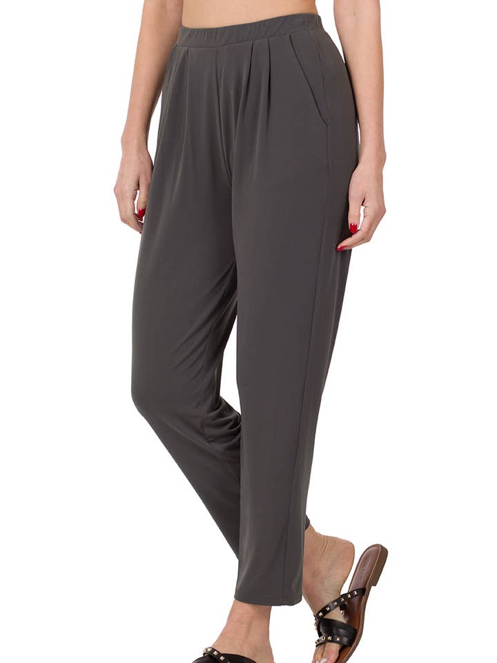 ..SI-24379 7/8-LENGTH ITY PLEATED WAIST PANTS WITH SIDE POCKET for wholesale by 42POPS