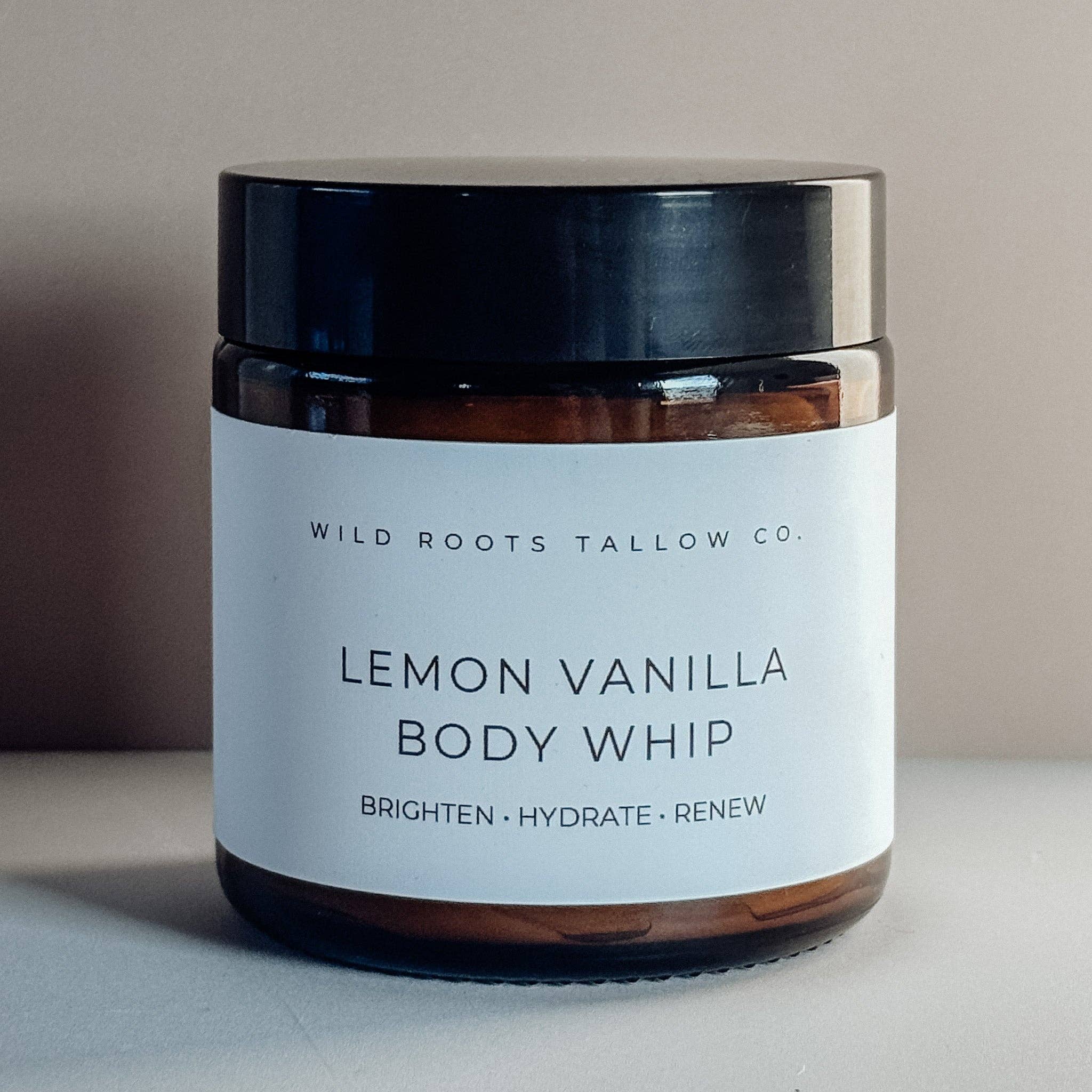 Wild Roots Tallow Co. - Vente Crème hydratante pour le visage - Fouetté pour le corps au suif de citron et vanille