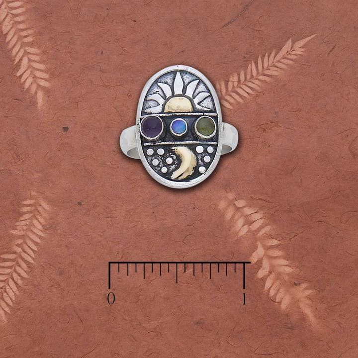 Anillo de sol y luna con amatista, ópalo y peridoto para venta al por mayor de Tidepool