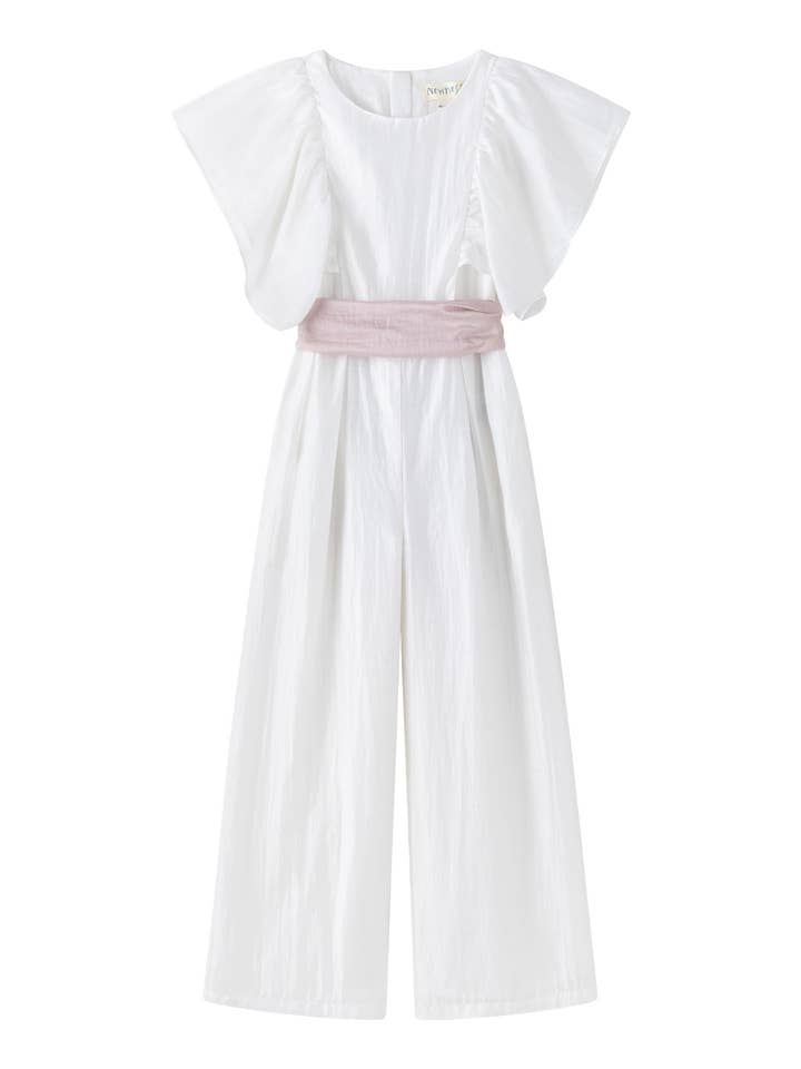 Dressy jumpsuit 7-12Y silk fabric ruffles and bows KGV16903 for wholesale by Newness Kids