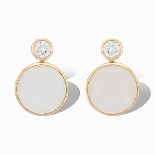 Boucles d'oreilles à tige flottantes en pierre de lune pour la vente par Laura Foote Designs