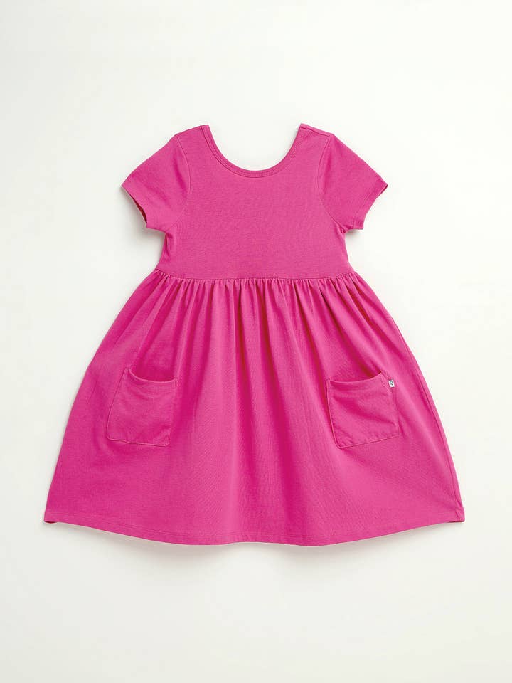 Fuchsia Prayer Pocket Short Sleeve Twirl Dress Cotton for wholesale by Holy Pals