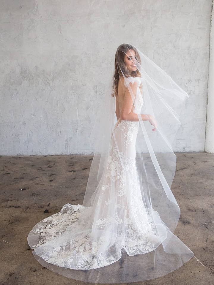 BEAU CHAPEL VEIL WITH BLUSHER - SIMPLE CUT EDGE for wholesale by Brides & Hairpins