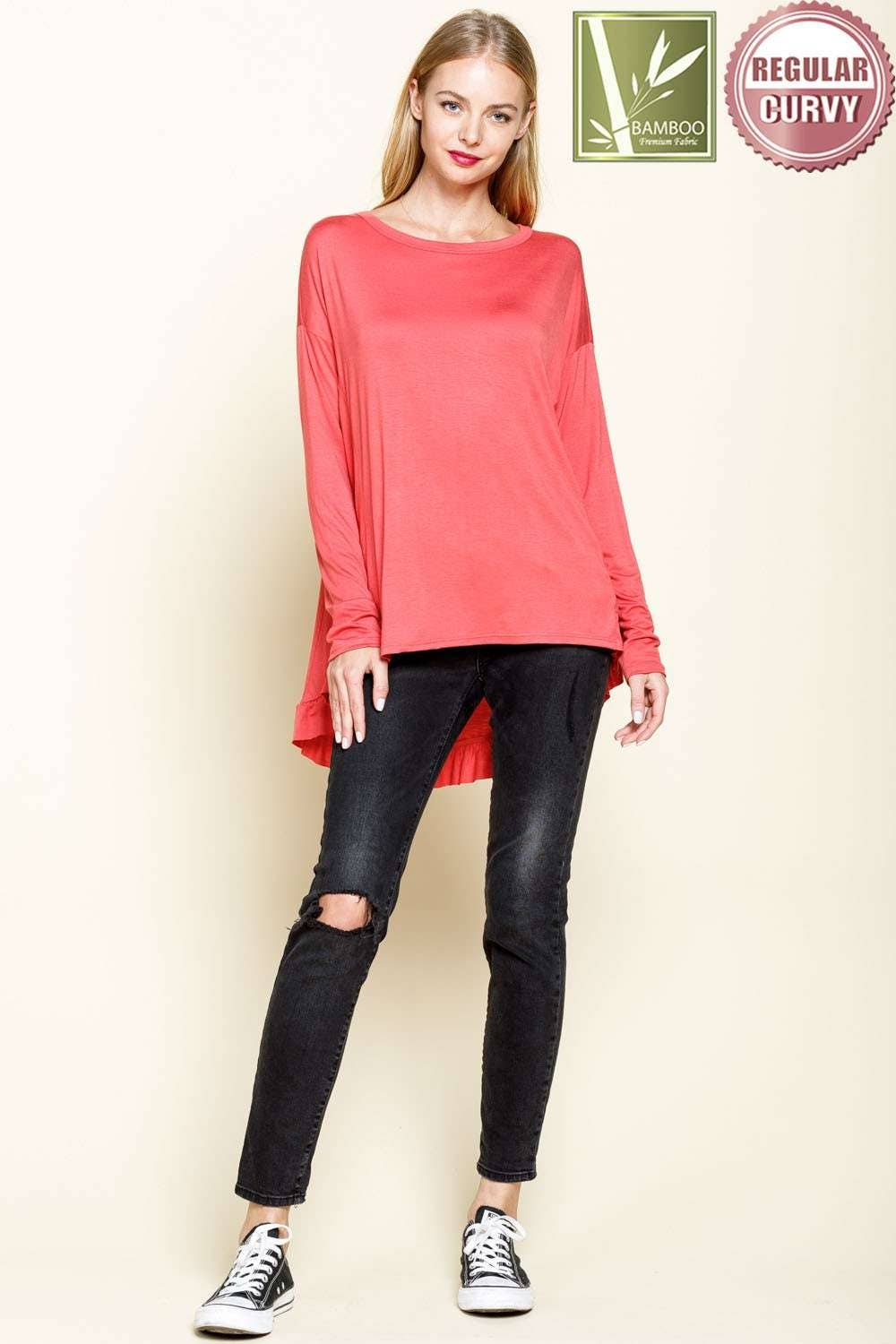 mittoshop - Wholesale Tunic - Women's - BAMBOO RUFFLED HEM HIGH & LOW TUNIC KNIT TOP11