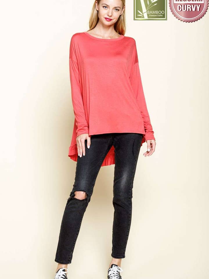 mittoshop - Wholesale Tunic - Women's - BAMBOO RUFFLED HEM HIGH & LOW TUNIC KNIT TOP11