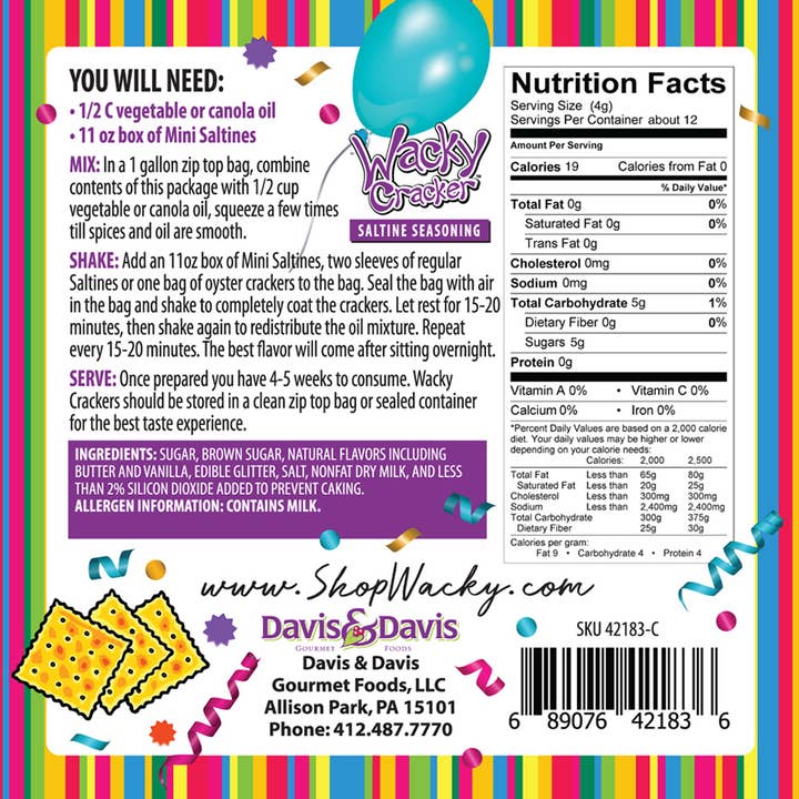 Davis & Davis Gourmet Foods - Wholesale Crackers - Wacky Cracker Celebration with Edible Glitter1