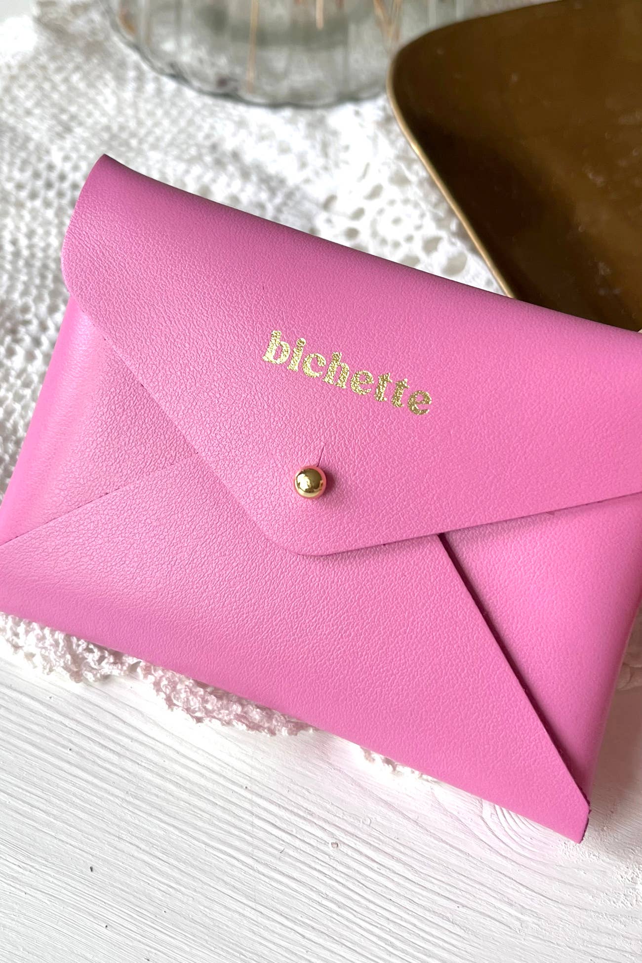 BARNABÉ AIME LE CAFÉ - Wholesale Card Holder - Women's - Leather envelope pouch / Card holder: Bichette, Love...17