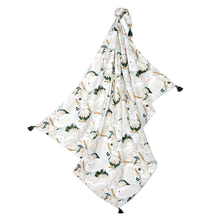 Bamboo Swaddle Blanket - Heron in a Cream Lotus for wholesale by La Millou USA
