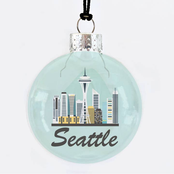 Seattle Washington Skyline See-Through Glass Ornament for wholesale by Skel & Co