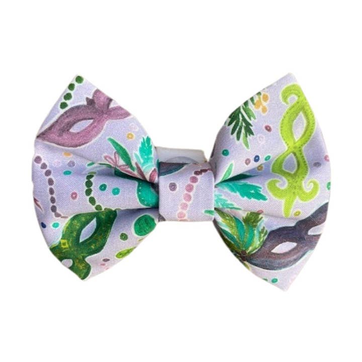 Mardi Gras Masks Bow Tie - Light Purple Background for wholesale by Chloe & Max LLC