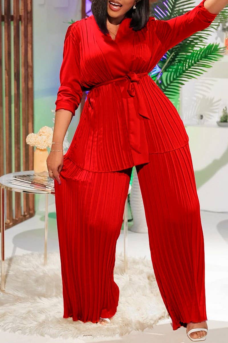 NINEXIS - Wholesale Top & Pant Set (NOT Loungewear) - Women's - CWSTB0523_PLUS SIZE  LACE UP SHIRT  TROUSERS TWO-PIECE SET11