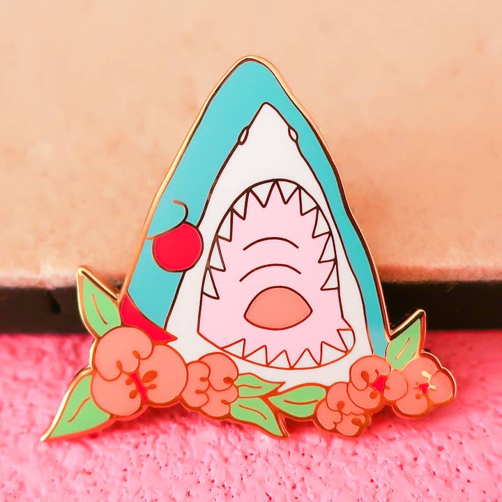 Shark Peonies - Enamel Pin for wholesale by Shark City Slicker