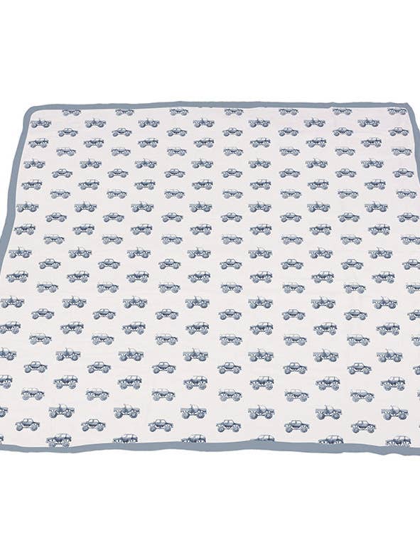 Newcastle Classics - Wholesale Bedding Blanket - Kids & Baby - Indigo Monster Trucks and Blue Fog Cotton Newcastle Blanket