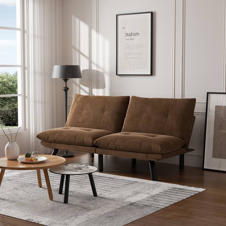 Leather Feeling Brown Convertible Folding Sofa Bed for wholesale by HOMYCASA DESIGN INC