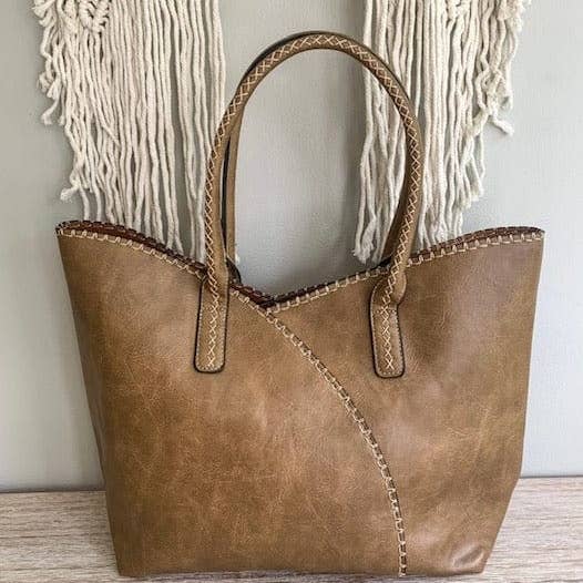 MiMi Wholesale - Wholesale Tote Bag - Women's - COL001-2 2-in-1 Stitch Trim Detail Shoulder/Tote Set Bag11