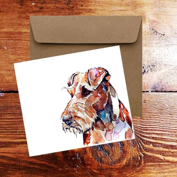 Irish Terrier IV Square gratulationskort- Irish Terrier Card för wholesale av edswatercolours