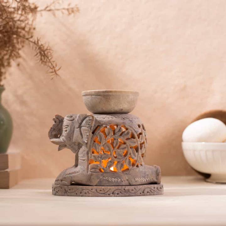 Spiral Leaf Elephant Oil Burner for wholesale by Mytri Designs
