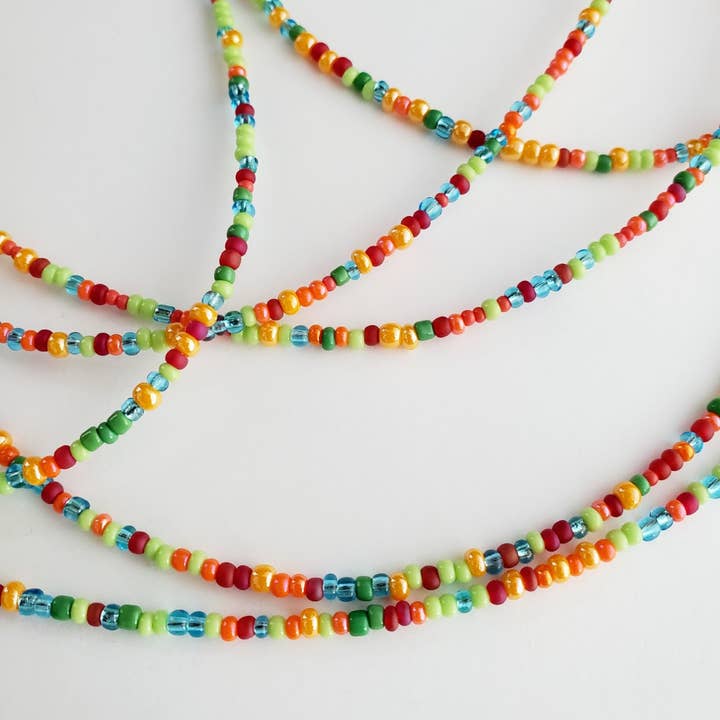 Multi-Colored Glass Beaded Long Necklace, 14K Gold Filled for wholesale by E. Ria Designs, LLC