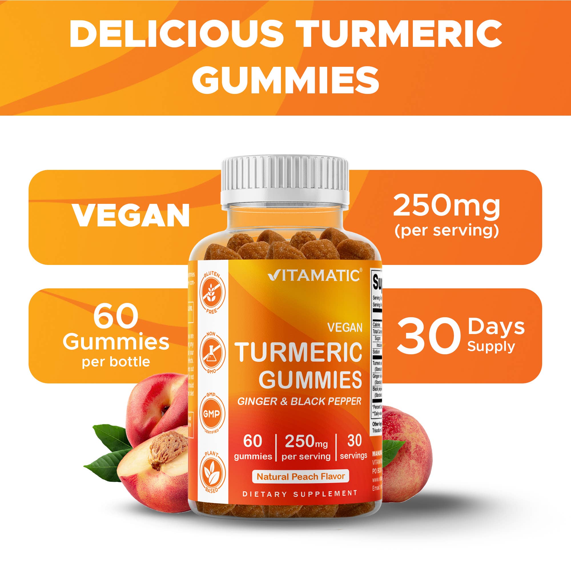 Vitamatic - Wholesale Oral Supplement/Vitamin - Vitamatic Turmeric Ginger with Black Pepper 60 Vegan Gummies3