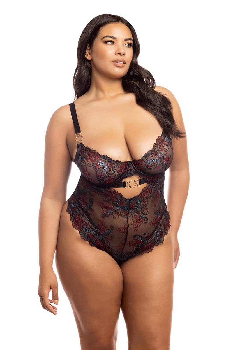 Black AZALEA EMBROIDERED LACE TEDDY for wholesale on Faire6