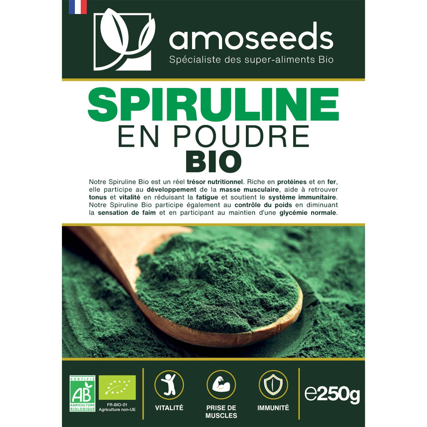 Amoseeds - Wholesale Protein/Superfood Powder - Organic Spirulina Powder 250g3