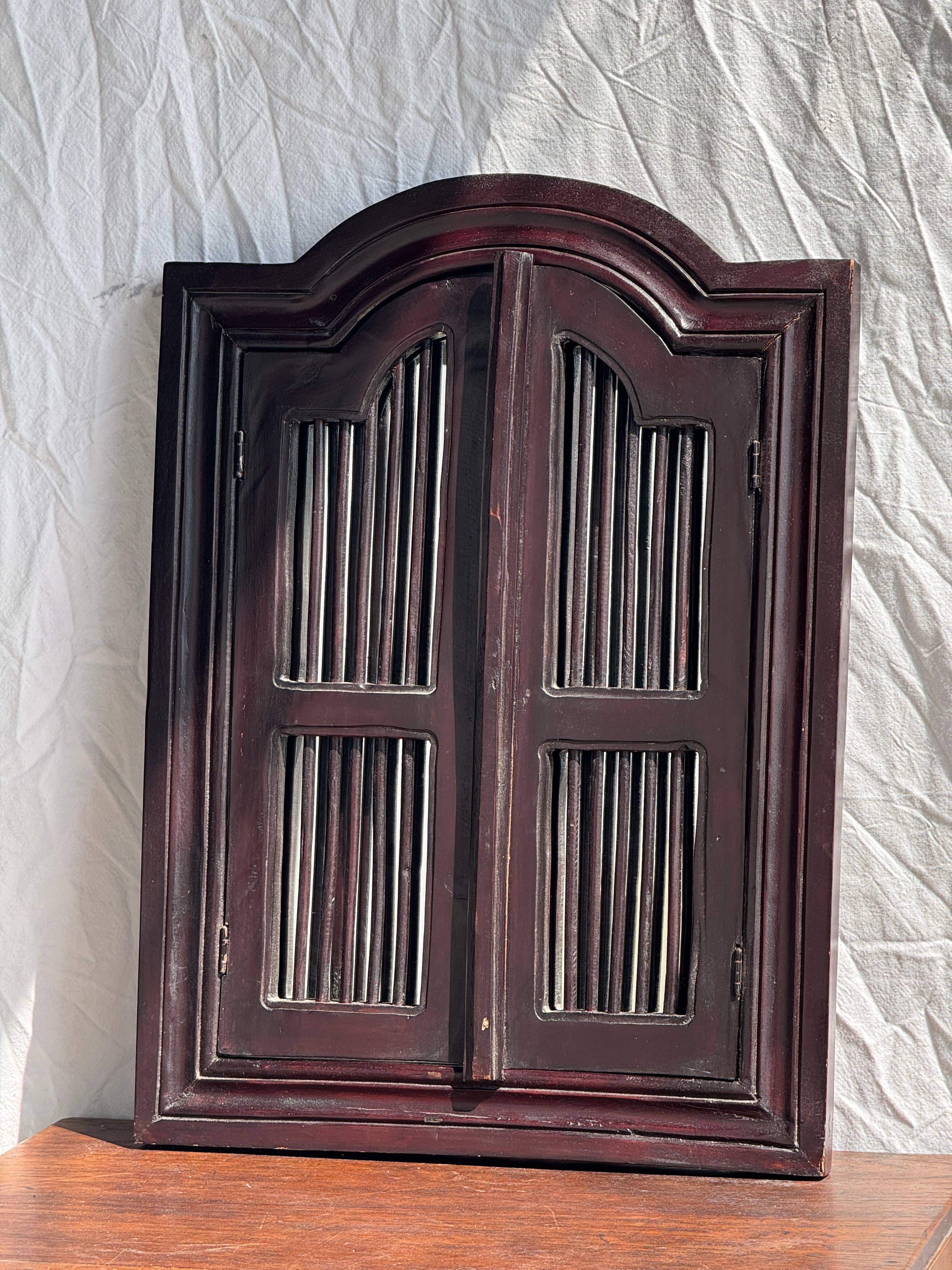 Office Objets - Wholesale Wall Mirror - Dark brown wooden mirror with two shutter strips H55 L407