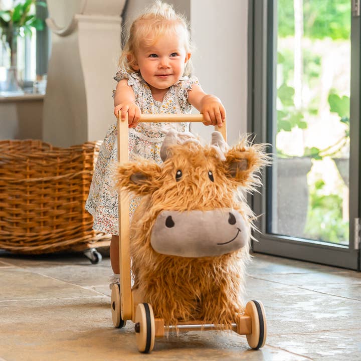 Little Bird Told Me Uk – wholesale Classic toy – Kids – Hubert Highland Cow Baby Walker - wooden toys2