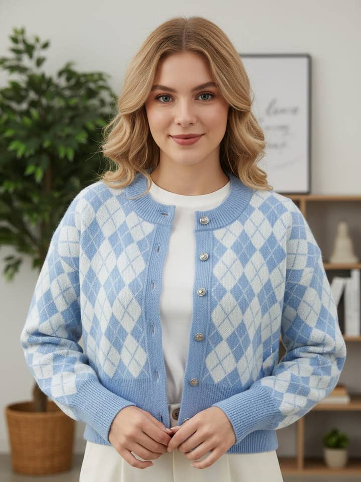 Colete de Malha com Losangos – O Estilo "Preppy Chic" Intemporal por atacado de DIX-ONZE