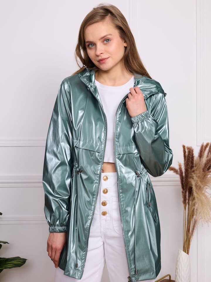 SOFTY - Wholesale Raincoat - Women's - Iridescent effect drawstring waterproof jacket S560314