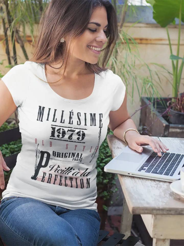 1979, T-shirt dam, korta ärmar, presenter, födelsedag, vit för wholesale av ULTRABASIC