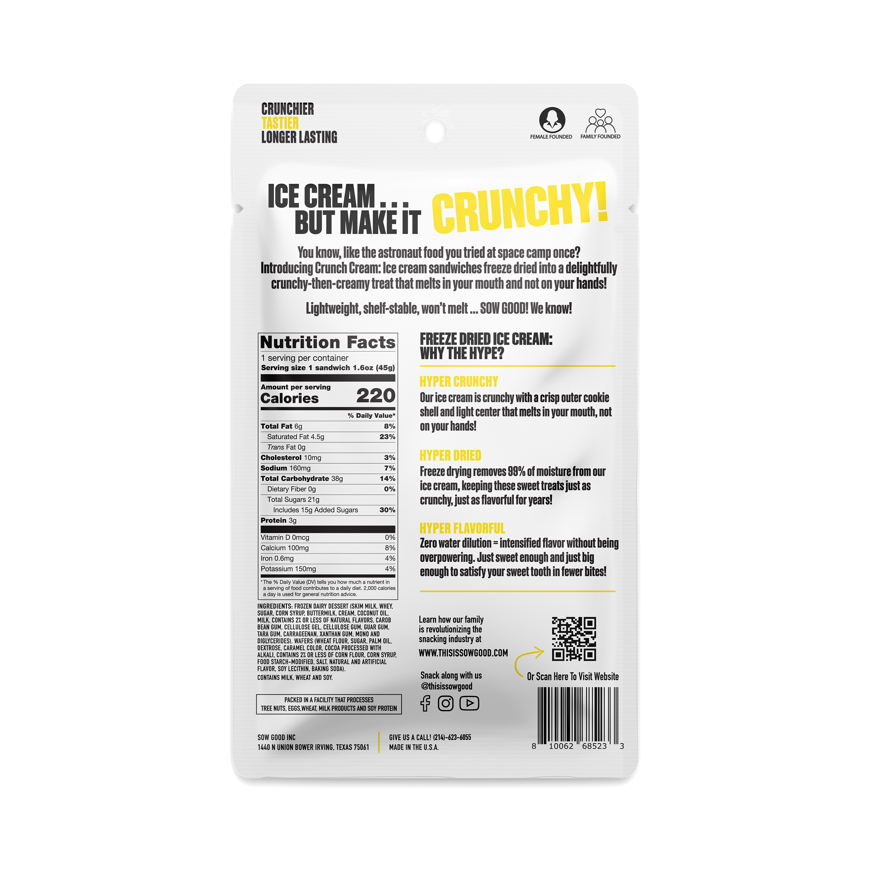 Sow Good Inc - Wholesale Snack Bar - Jumbo Vanilla Crunch Cream 1.6 oz1