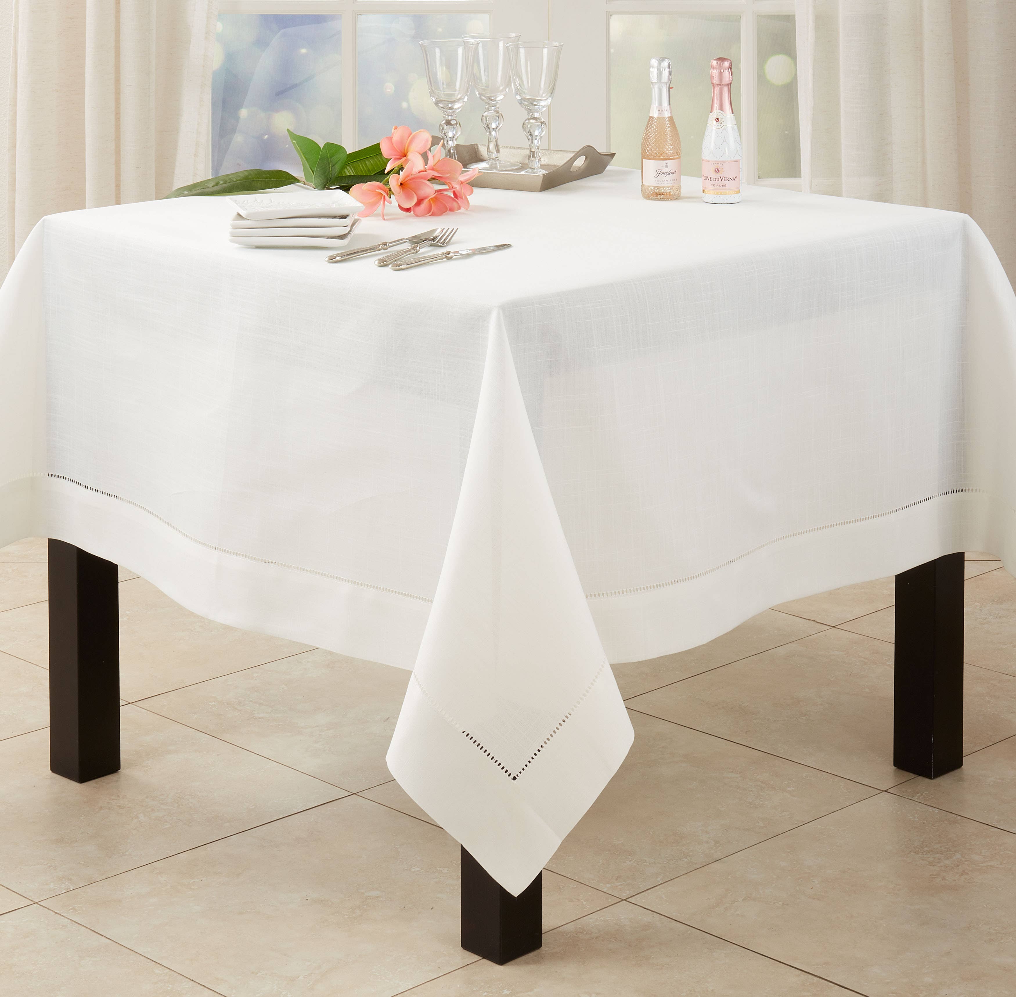 Ivory Tablecloth with Hemstitched Border for wholesale on Faire1