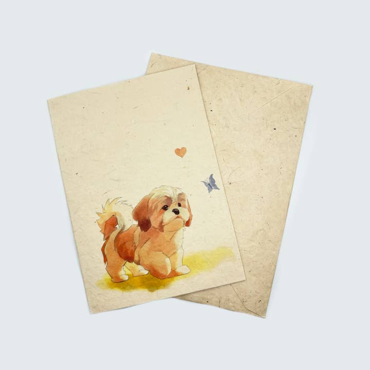 Everest Pet Supply & Gifts - Wholesale Everyday Greeting Card - Greeting Card A6, Lokta Paper, Hand-drawn art, Shih Tzu