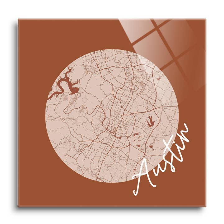 Modern Minimalist Texas Austin Circl|12x12 Glass Plaque for wholesale by Love Local
