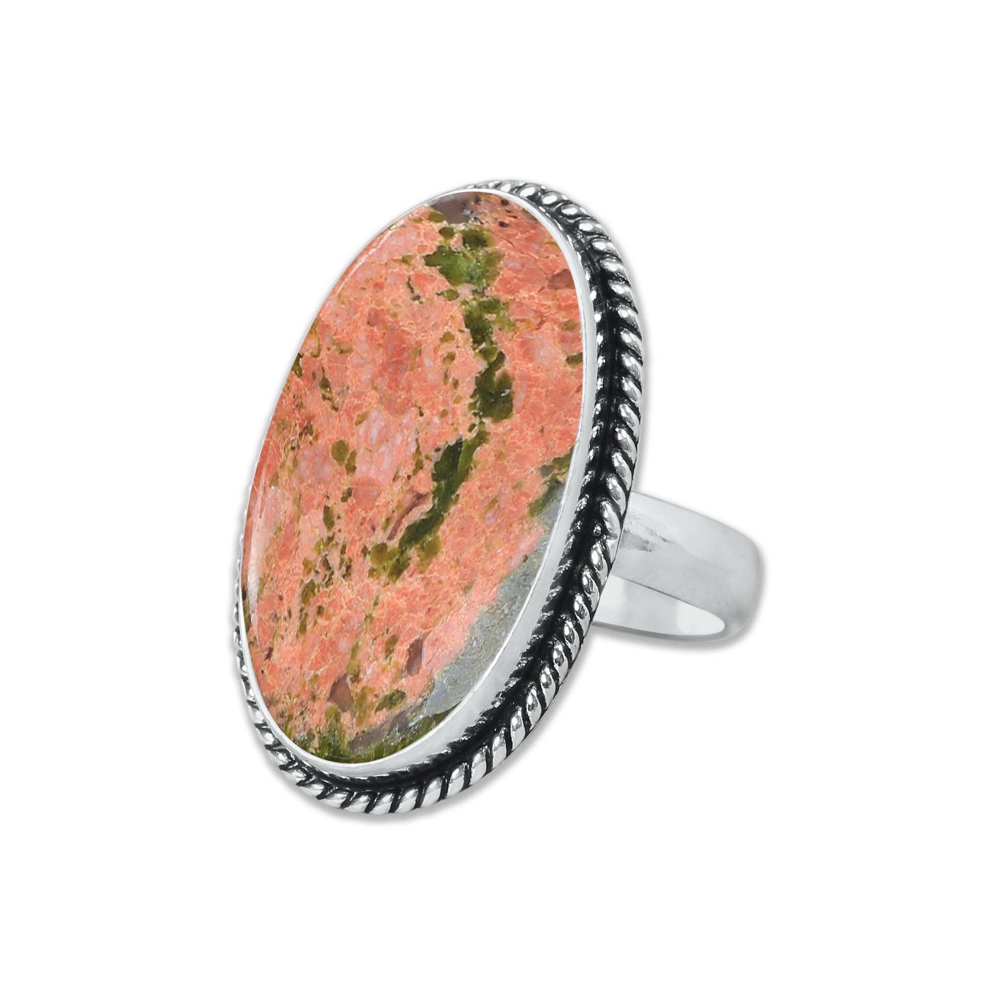 Handmade Jewels - Vente Bague de cocktail/de cérémonie - Bagues en unakite – Fait main, plaqué argent, rose-vert terreux (fabriqué sur commande)21