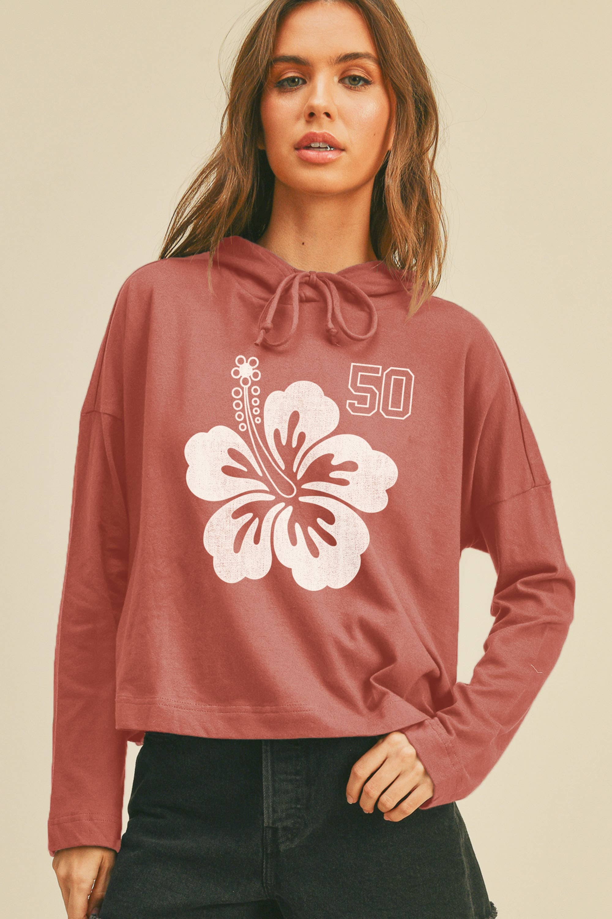 Honestee - Wholesale T-Shirt (Graphic) - Women's - Hawaiian Flower Graphic Hooded T-Shirt1