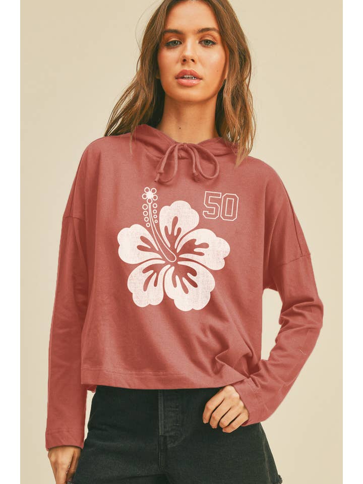 Honestee - Wholesale T-Shirt (Graphic) - Women's - Hawaiian Flower Graphic Hooded T-Shirt1