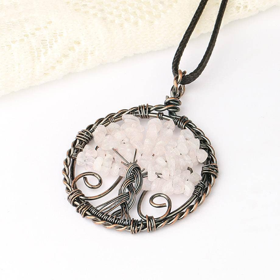 Mio Queena - Wholesale Pendant/Charm Necklace - Natural Stone Wire-Wrapped Tree of Life Pendant Necklace -CS16