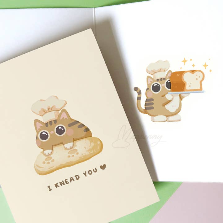 I Knead You (Biscuit Cat) - Greeting Card for wholesale by Yeppenny Doodles LLC